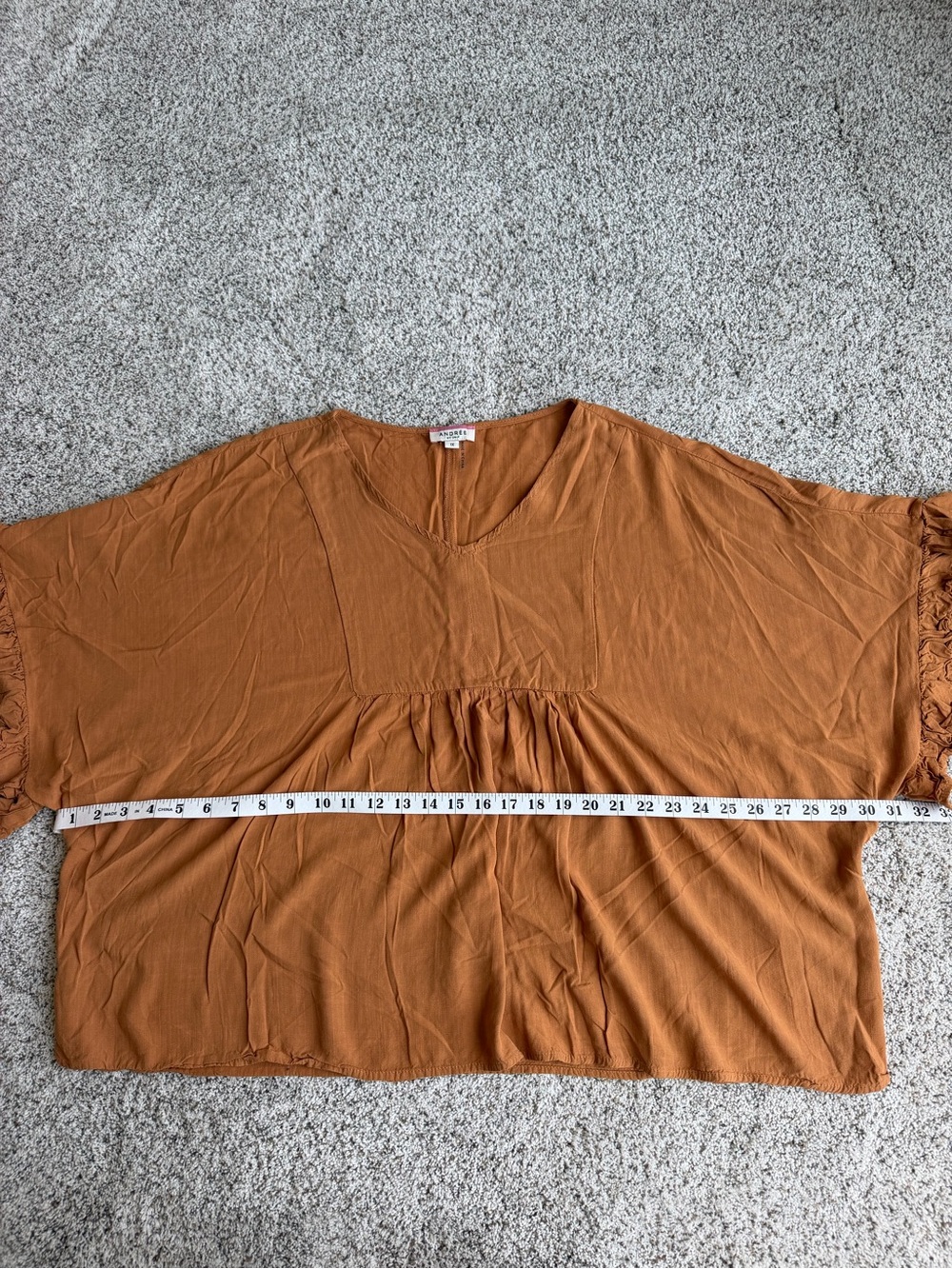 Andrée by Unit 1X Rust Dolman Sleeve Boho Rayon Blouse Relaxed V-Neck Top - Picture 8 of 11